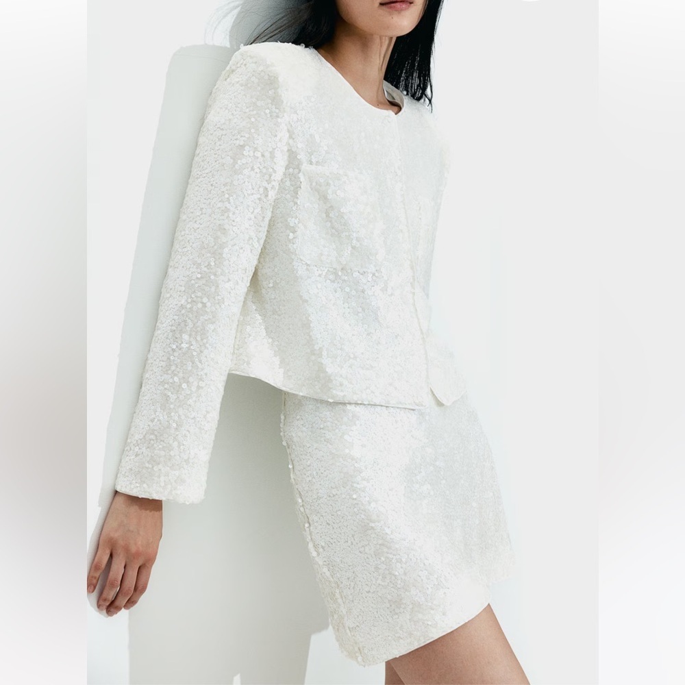 New H&M Sequined Blazer And Skirt Set